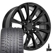 Set(4) 22x9 CA90 Gloss Black - 6x139.7 +28ET with 285/45r22 Goodyear Eagle Sport Tires &amp; TPMS