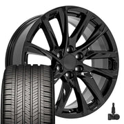 Set(4) 22x9 CA90 Gloss Black - 6x139.7 +28ET with 285/45r22 Goodyear Eagle Touring Tires &amp; TPMS