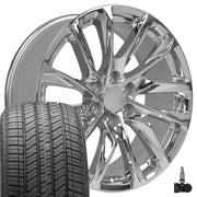 OE Wheels CA90 22x9 6x139.7 Chrome Wheels 275-50-22 Bridgestone Alenza A/S 02 Tires TPMS SET