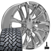 Set(4) 22x9 CA90 Chrome - 6x139.7 +28ET with 285/45r22 TBB TS-37 AT Tires &amp; TPMS