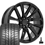 Set(4) 24x10 CA90 Gloss Black - 6x139.7 +28ET with 295/35r24 Sailun Atrezzo SVR LX+ Tires &amp; TPMS