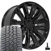 20" Replica Wheels fit Cadillac Escalade - CA91 Gloss Black 20x9, Sailun Tires &amp; TPMS Set