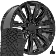 Set(4) 20x9 CA91 Gloss Black - 6x139.7 +28ET with 275/55r20 Sailun TerraMax RT Tires &amp; TPMS