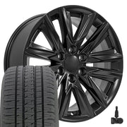 OE Wheels CA91 20x9 6x139.7 Satin Black Wheels 275-55-20 Bridgestone Dueler Alenza HL Plus Tires TPMS SET