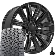20" Replica Wheels fit Cadillac Escalade - CA91 Satin Black 20x9, Sailun Tires &amp; TPMS Set