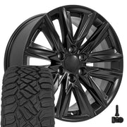 Set(4) 20x9 CA91 Satin Black - 6x139.7 +28ET with 275/55r20 Sailun TerraMax RT Tires &amp; TPMS