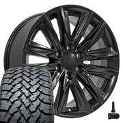 Set(4) 20x9 CA91 Satin Black - 6x139.7 +28ET with 275/55r20 TBB TS-37 AT Tires &amp; TPMS
