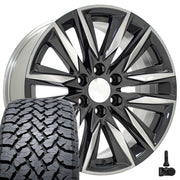 Set(4) 20x9 CA91 Gloss Gunmetal with Polished Face - 6x139.7 +28ET with 275/55r20 TBB TS-37 AT Tires &amp; TPMS