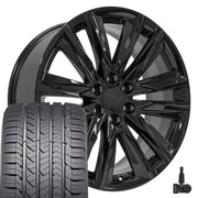 Set(4) 22x9 CA91 Gloss Black - 6x139.7 +28ET with 285/45r22 Goodyear Eagle Sport Tires &amp; TPMS