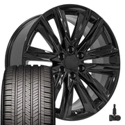 Set(4) 22x9 CA91 Gloss Black - 6x139.7 +28ET with 285/45r22 Goodyear Eagle Touring Tires &amp; TPMS