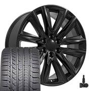 Set(4) 22x9 CA91 Satin Black - 6x139.7 +28ET with 285/45r22 Goodyear Eagle Sport Tires &amp; TPMS