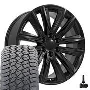 22" Replica Wheels fit Cadillac Escalade - CA91 Satin Black 22x9, Sailun Tires &amp; TPMS Set
