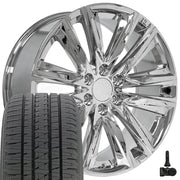 22" Replica Wheels fit Cadillac Escalade - CA91 Chrome 22x9, Bridgestone Tires &amp; TPMS Set