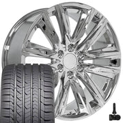 22" Replica Wheels fit Cadillac Escalade - CA91 Chrome 22x9, Goodyear Tires &amp; TPMS Set