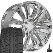 22" Replica Wheels fit Cadillac Escalade - CA91 Chrome 22x9, Ironman Tires &amp; TPMS Set