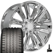 22" Replica Wheels fit Cadillac Escalade - CA91 Chrome 22x9, Goodyear Tires &amp; TPMS Set