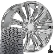 22" Replica Wheels fit Cadillac Escalade - CA91 Chrome 22x9, Sailun Tires &amp; TPMS Set