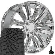 22" Replica Wheels fit Cadillac Escalade - CA91 Chrome 22x9, Sailun Tires &amp; TPMS Set