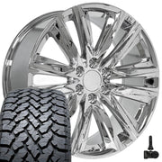 22" Replica Wheels fit Cadillac Escalade - CA91 Chrome 22x9, TBB Tires &amp; TPMS Set