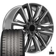 OE Wheels CA91 22x9 6x139.7 Gloss Gunmetal with Polished Face Wheels 285-45-22 Goodyear Eagle Touring Tires TPMS SET