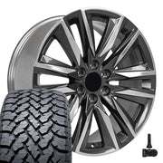 Set(4) 22x9 CA91 Gloss Gunmetal with Polished Face - 6x139.7 +28ET with 285/45r22 TBB TS-37 AT Tires &amp; TPMS