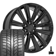 Set(4) 24x10 CA91 Gloss Black - 6x139.7 +28ET with 295/35r24 Sailun Atrezzo SVR LX+ Tires &amp; TPMS