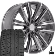 Set(4) 24x10 CA91 Gloss Gunmetal with Polished Face - 6x139.7 +28ET with 295/35r24 Ironman iMove GEN 2 Tires &amp; TPMS