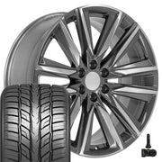 Set(4) 24x10 CA91 Gloss Gunmetal with Polished Face - 6x139.7 +28ET with 295/35r24 Sailun Atrezzo SVR LX+ Tires &amp; TPMS