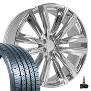 Set(4) 26x10 CA91 Chrome - 6x139.7 +28ET with 295/30r26 Atlas Force UHP Tires &amp; TPMS