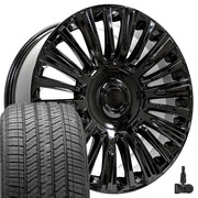OE Wheels CA92 22x9 6x139.7 Gloss Black Wheels 275-50-22 Bridgestone Alenza A/S 02 Tires TPMS SET