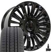 Set(4) 22x9 CA92 Gloss Black - 6x139.7 +28ET with 285/45r22 Bridgestone Dueler Alenza HL Tires &amp; TPMS