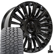 22" Replica Wheels fit Cadillac Escalade - CA92 Gloss Black 22x9, Sailun Tires &amp; TPMS Set