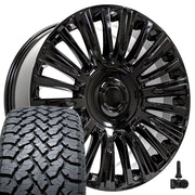 Set(4) 22x9 CA92 Gloss Black - 6x139.7 +28ET with 285/45r22 TBB TS-37 AT Tires &amp; TPMS