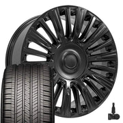 OE Wheels CA92 22x9 6x139.7 Satin Black Wheels 285-45-22 Goodyear Eagle Touring Tires TPMS SET