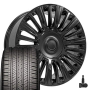 OE Wheels CA92 22x9 6x139.7 Satin Black Wheels 285-45-22 Goodyear Eagle Touring Tires TPMS SET
