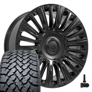 Set(4) 22x9 CA92 Satin Black - 6x139.7 +28ET with 285/45r22 TBB TS-37 AT Tires &amp; TPMS