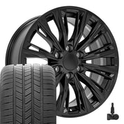 OE Wheels CA93 20x9 6x139.7 Satin Black Wheels 275-55-20 Goodyear Eagle LS2 Tires TPMS SET