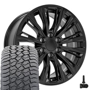 20" Replica Wheels fit Cadillac Escalade - CA93 Satin Black 20x9, Sailun Tires &amp; TPMS Set