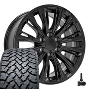 Set(4) 20x9 CA93 Satin Black - 6x139.7 +28ET with 275/55r20 TBB TS-37 AT Tires &amp; TPMS