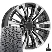 20" Replica Wheels fit Cadillac Escalade - CA93 Gloss Gunmetal with Polished Face 20x9, Sailun Tires &amp; TPMS Set