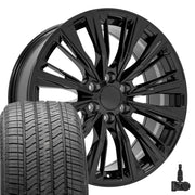 Set(4) 22x9 CA93 Gloss Black - 6x139.7 +28ET with 275/50r22 Bridgestone Alenza A/S 02 Tires &amp; TPMS