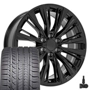 Set(4) 22x9 CA93 Gloss Black - 6x139.7 +28ET with 285/45r22 Goodyear Eagle Sport Tires &amp; TPMS