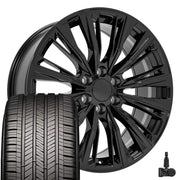 Set(4) 22x9 CA93 Gloss Black - 6x139.7 +28ET with 285/45r22 Goodyear Eagle Touring Tires &amp; TPMS