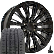 OE Wheels CA93 22x9 6x139.7 Satin Black Wheels 285-45-22 Bridgestone Dueler Alenza HL Tires TPMS SET