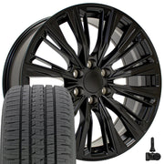 Set(4) 22x9 CA93 Satin Black - 6x139.7 +28ET with 285/45r22 Bridgestone Dueler Alenza HL Tires &amp; TPMS