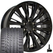 Set(4) 22x9 CA93 Satin Black - 6x139.7 +28ET with 285/45r22 Goodyear Eagle Sport Tires &amp; TPMS