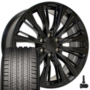 Set(4) 22x9 CA93 Satin Black - 6x139.7 +28ET with 285/45r22 Goodyear Eagle Touring Tires &amp; TPMS