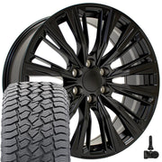 22" Replica Wheels fit Cadillac Escalade - CA93 Satin Black 22x9, Sailun Tires &amp; TPMS Set