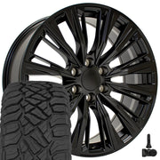 Set(4) 22x9 CA93 Satin Black - 6x139.7 +28ET with 285/45r22 Sailun TerraMax RT Tires &amp; TPMS