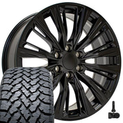 Set(4) 22x9 CA93 Satin Black - 6x139.7 +28ET with 285/45r22 TBB TS-37 AT Tires &amp; TPMS